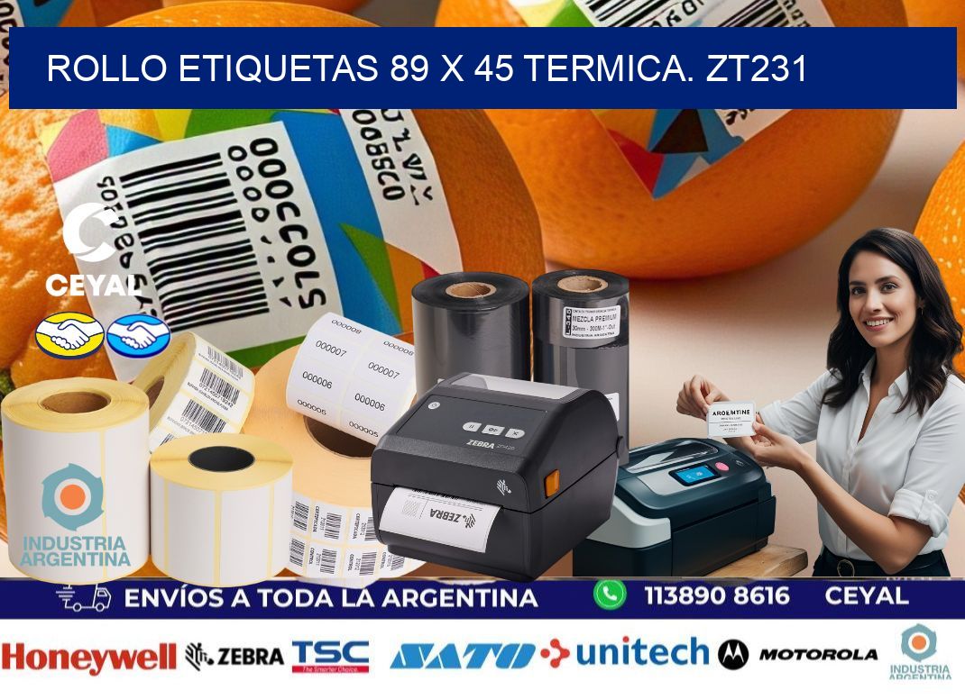 Rollo etiquetas 89 x 45 termica. zt231