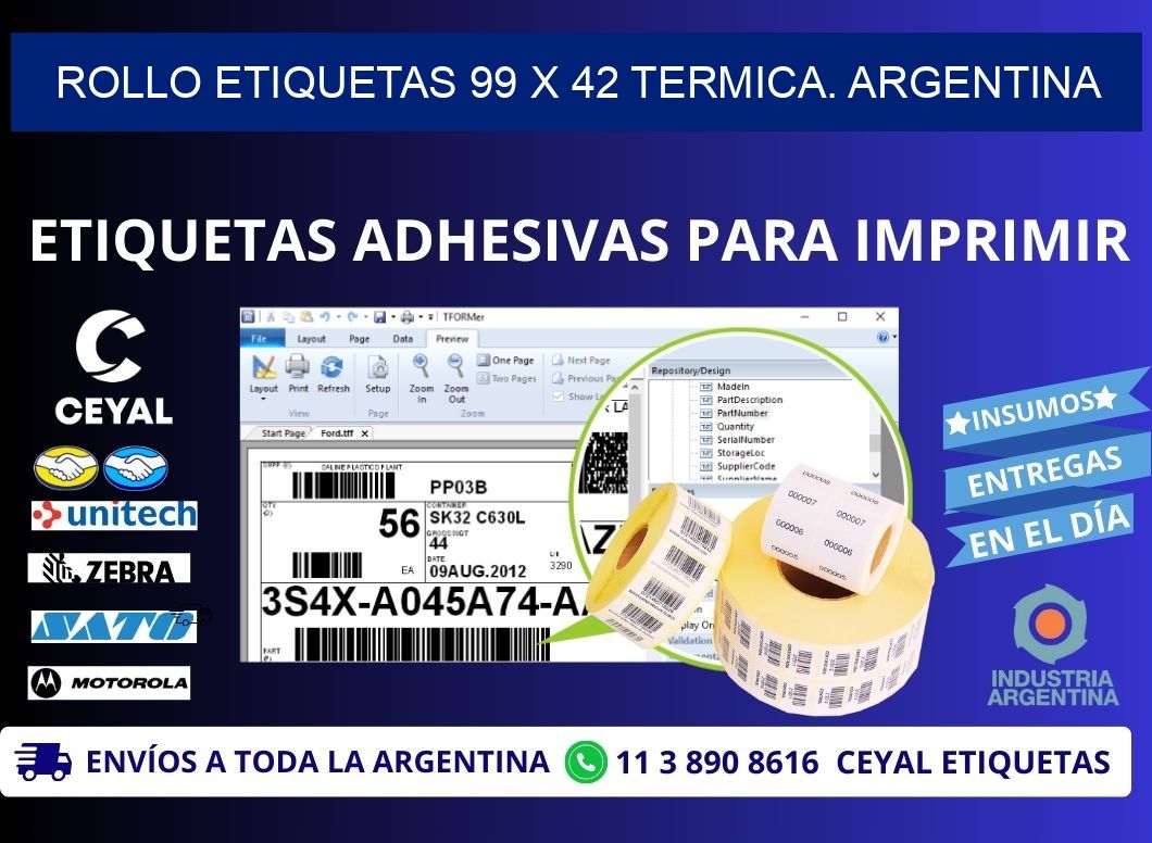 Rollo etiquetas 99 x 42 termica. Argentina