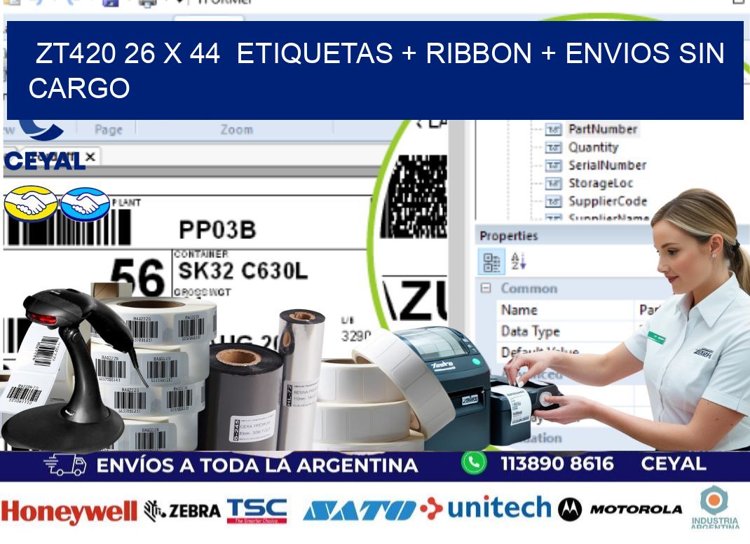 ZT420 26 x 44  etiquetas + ribbon + envios sin cargo