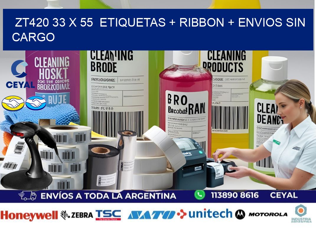 ZT420 33 x 55  etiquetas + ribbon + envios sin cargo