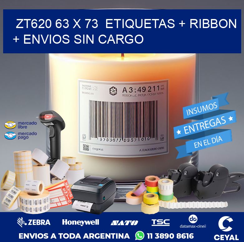 ZT620 63 x 73  etiquetas + ribbon + envios sin cargo