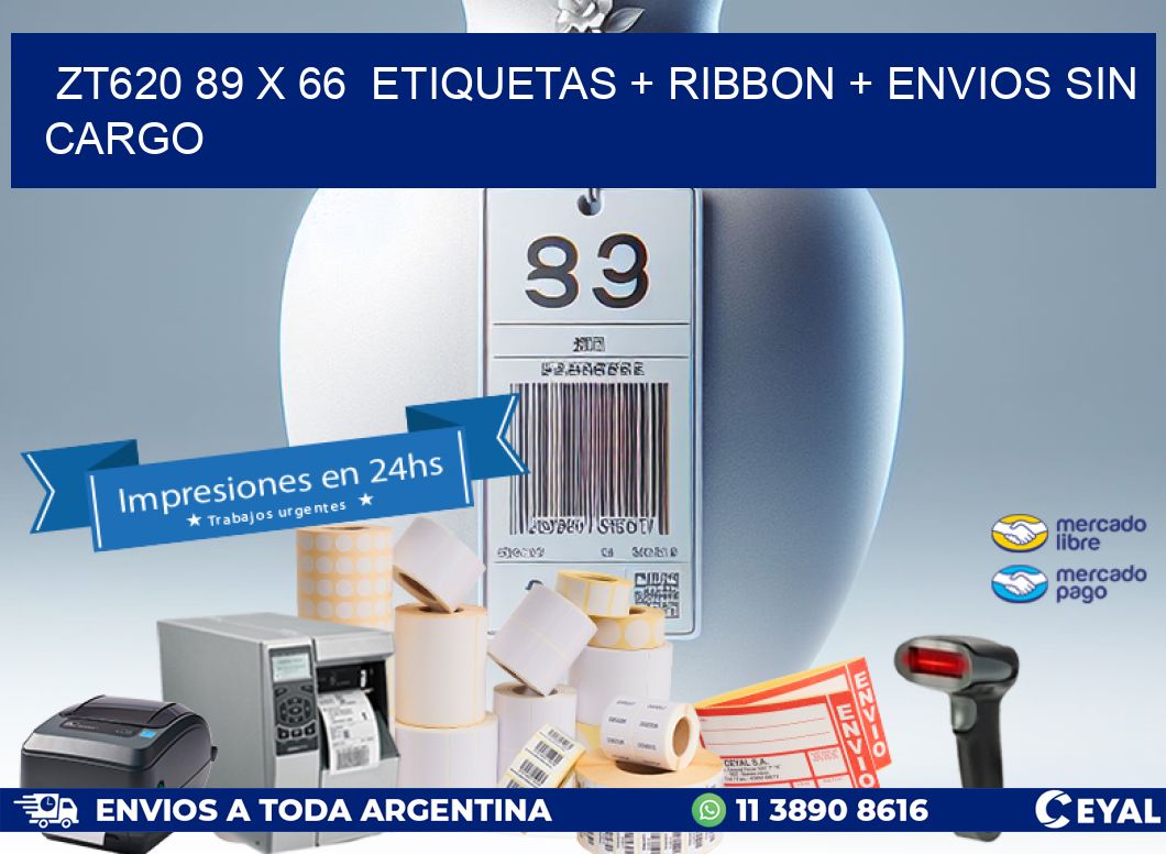 ZT620 89 x 66  etiquetas + ribbon + envios sin cargo