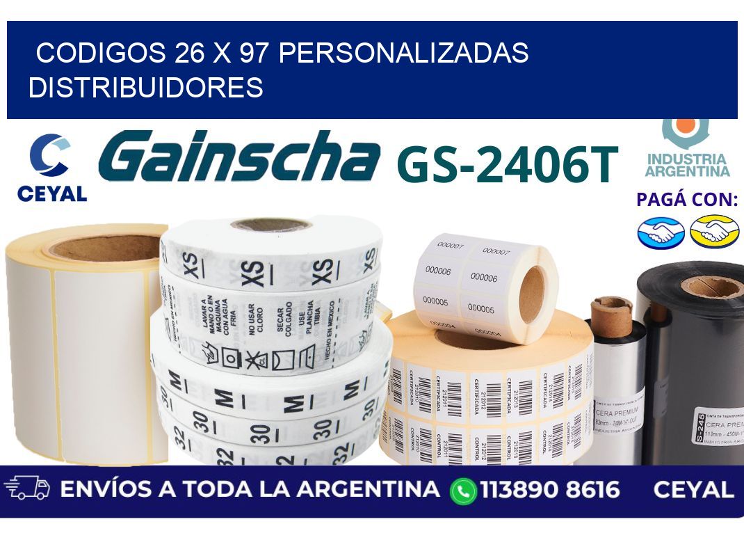 codigos 26 x 97 personalizadas distribuidores