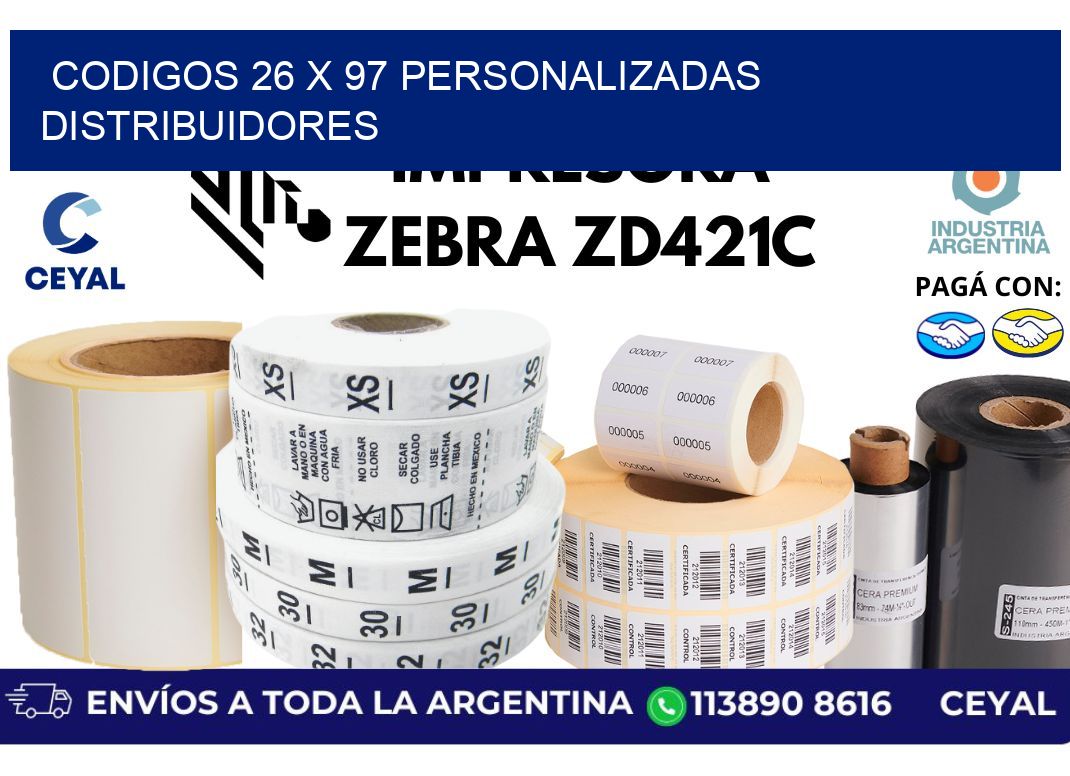 codigos 26 x 97 personalizadas distribuidores