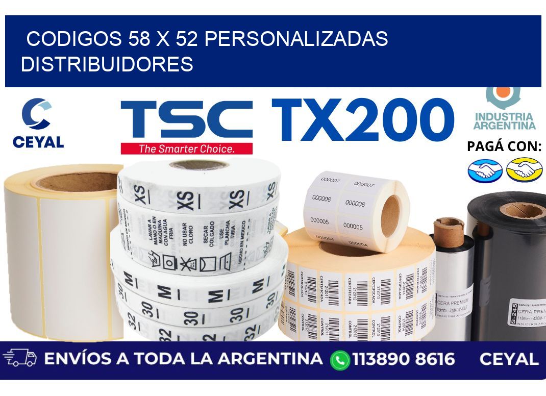 codigos 58 x 52 personalizadas distribuidores