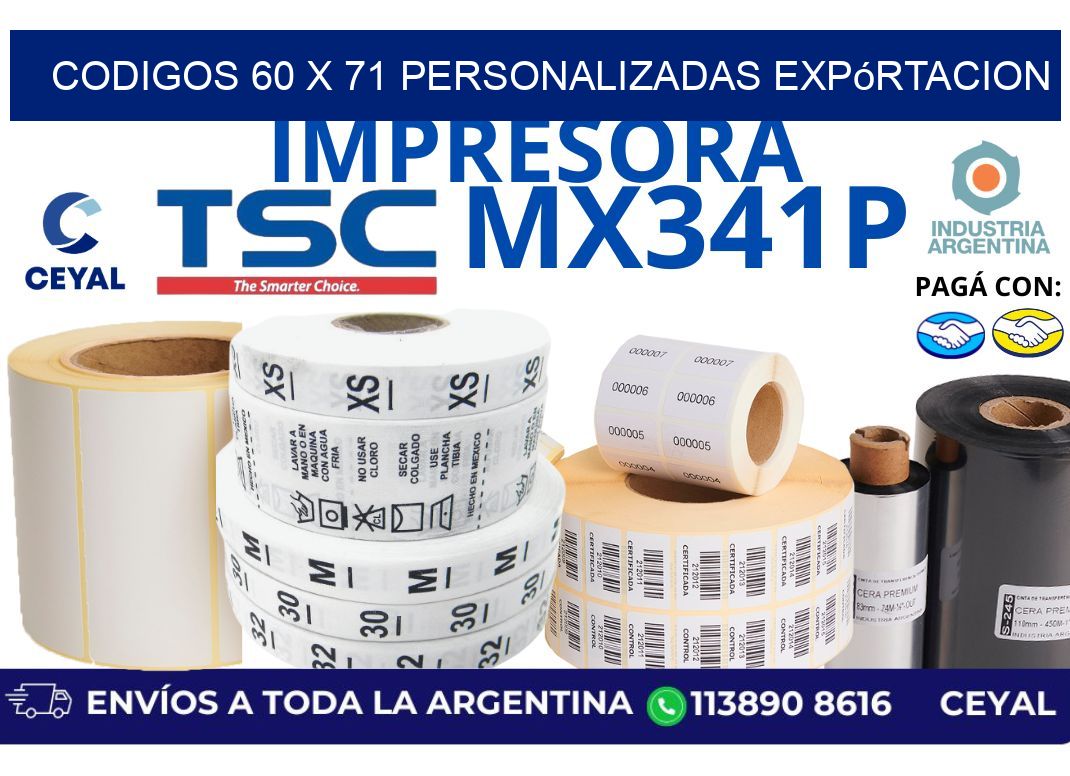 codigos 60 x 71 personalizadas expórtacion