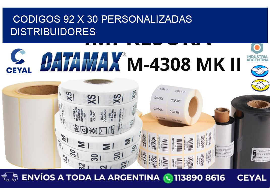 codigos 92 x 30 personalizadas distribuidores