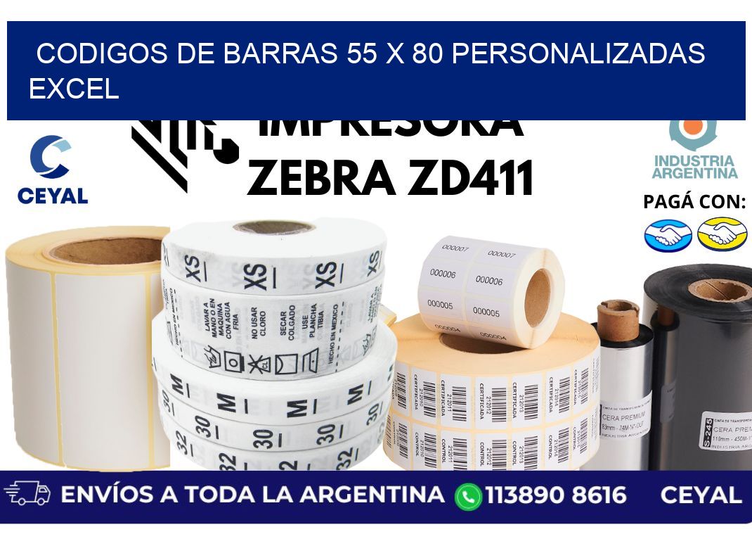 codigos de barras 55 x 80 personalizadas excel