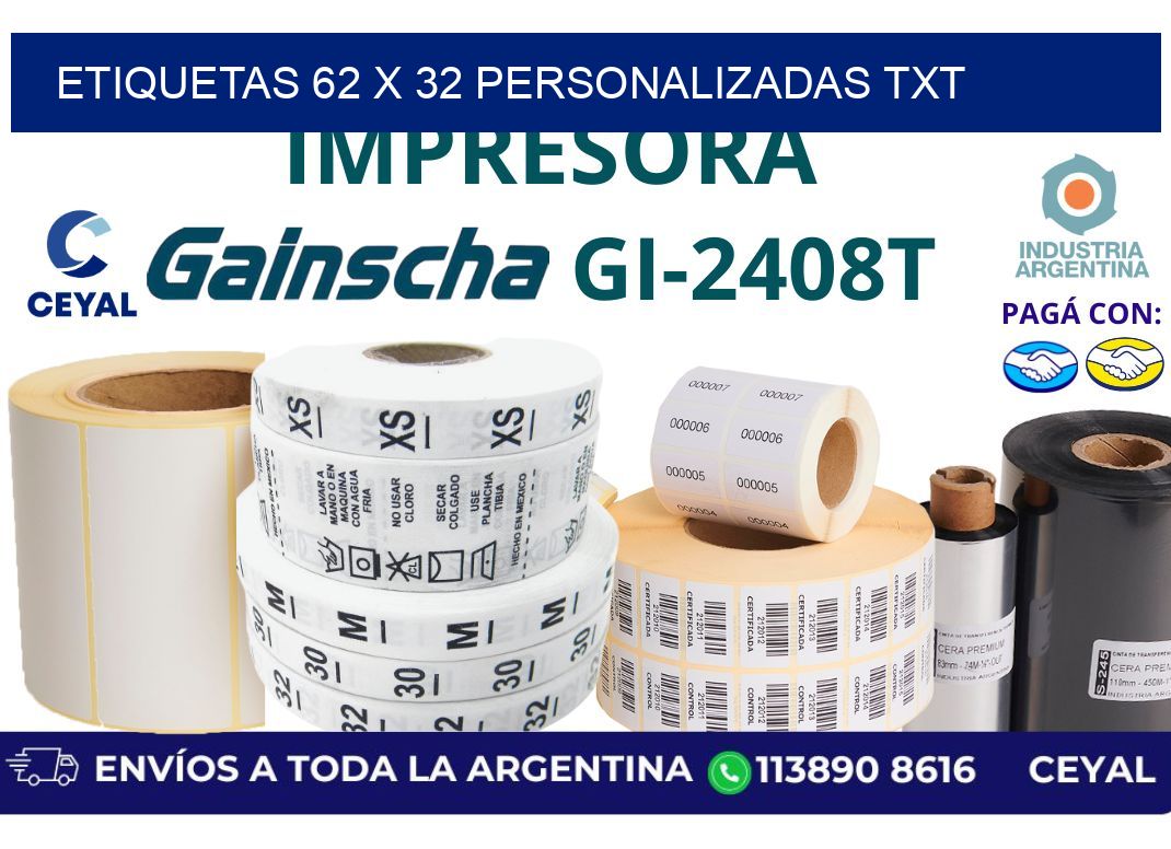 etiquetas 62 x 32 personalizadas txt