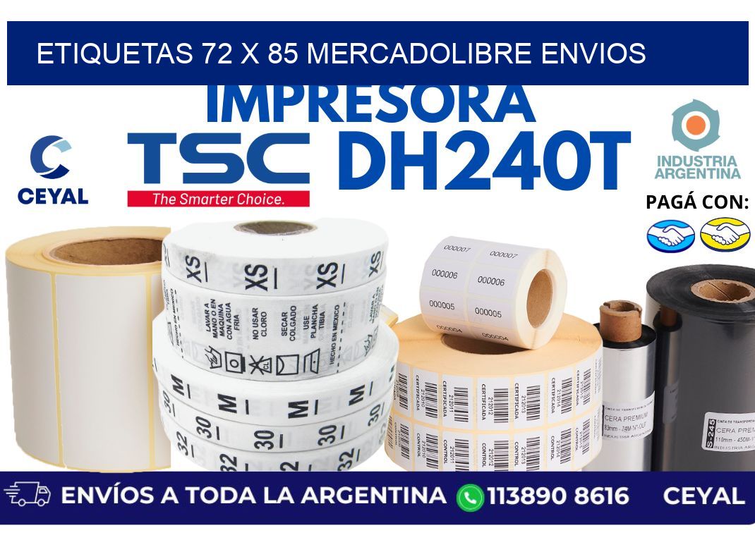 etiquetas 72 x 85 mercadolibre envios