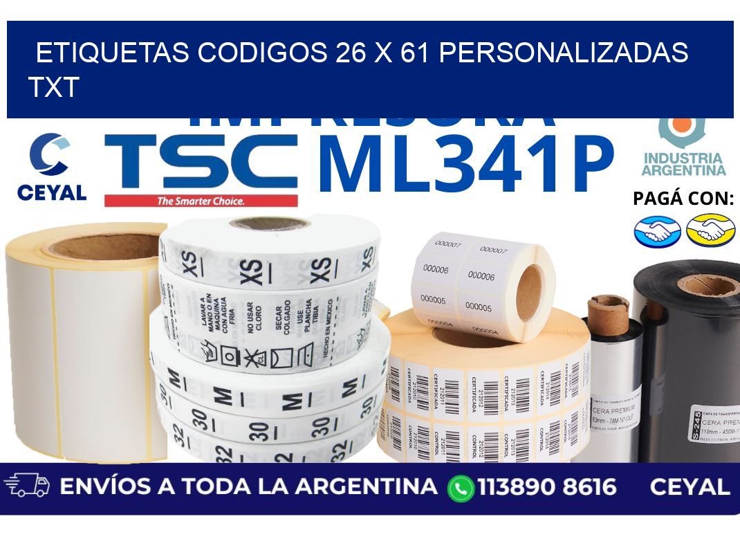 etiquetas codigos 26 x 61 personalizadas txt