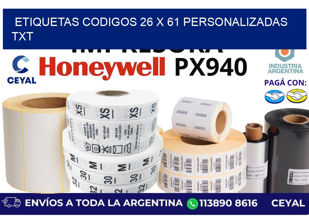 etiquetas codigos 26 x 61 personalizadas txt