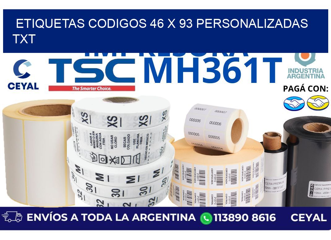 etiquetas codigos 46 x 93 personalizadas txt