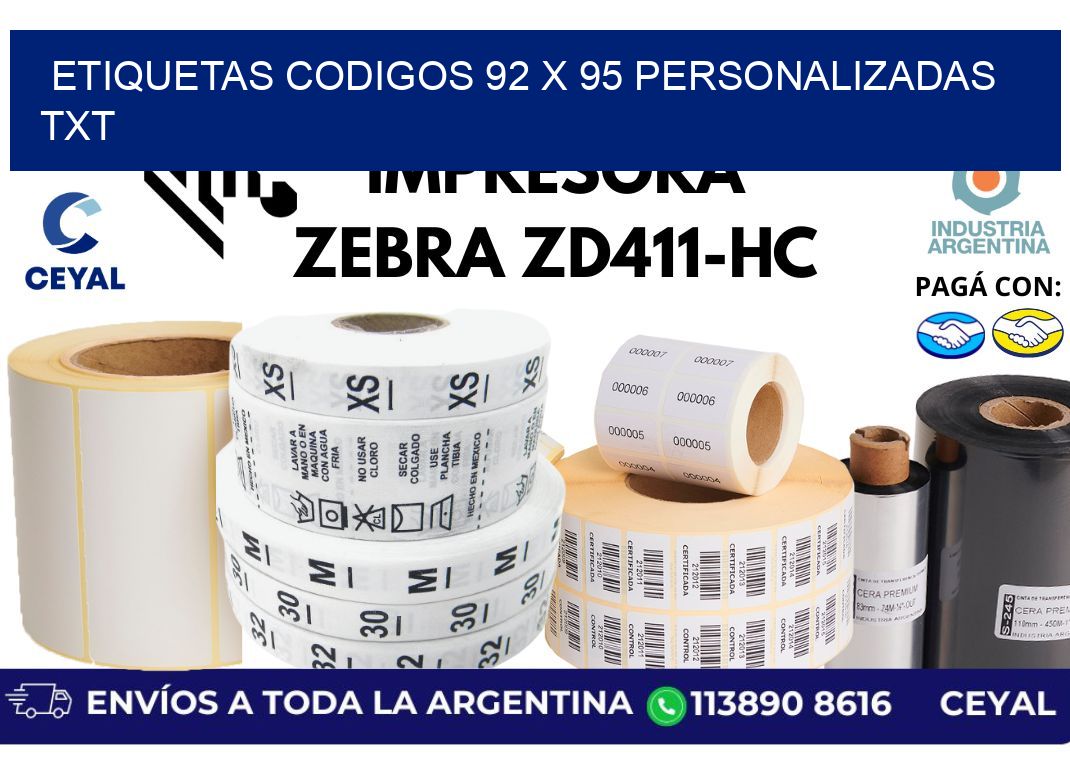 etiquetas codigos 92 x 95 personalizadas txt