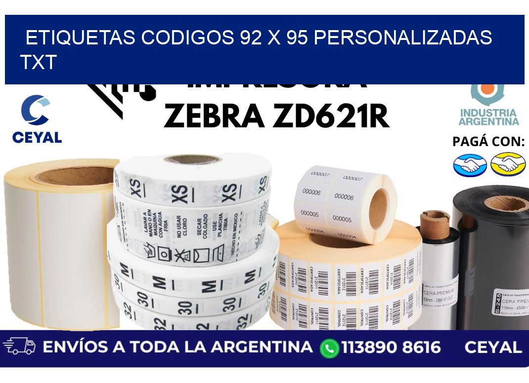 etiquetas codigos 92 x 95 personalizadas txt