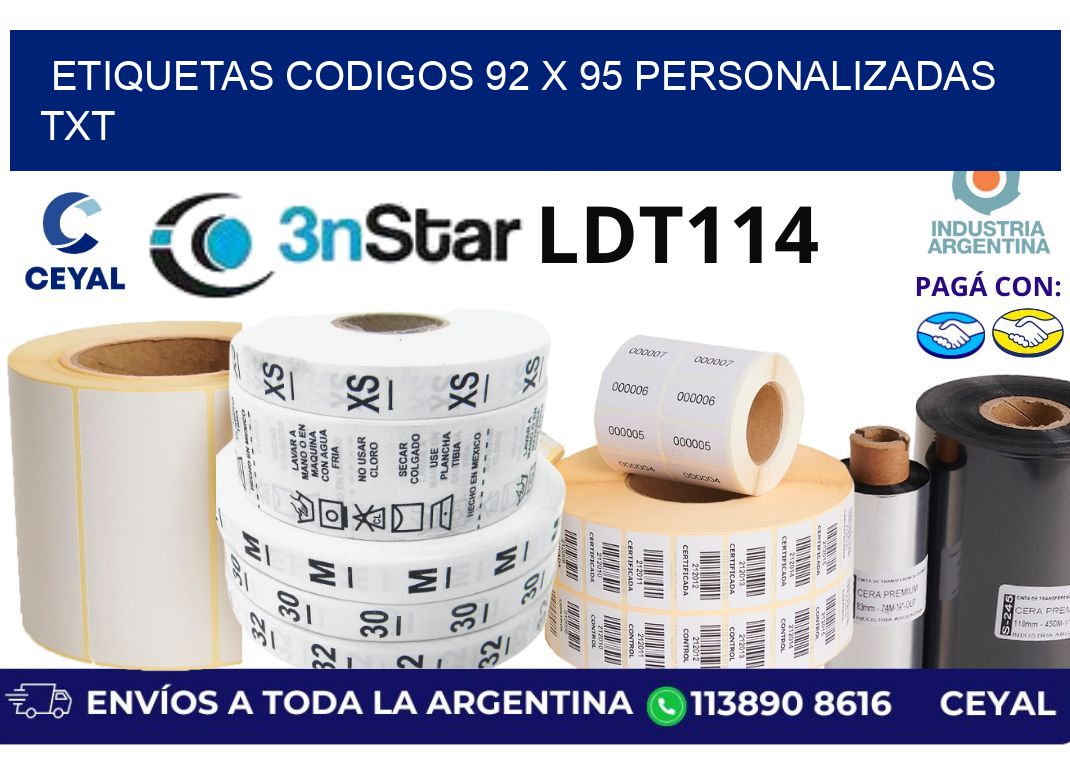 etiquetas codigos 92 x 95 personalizadas txt