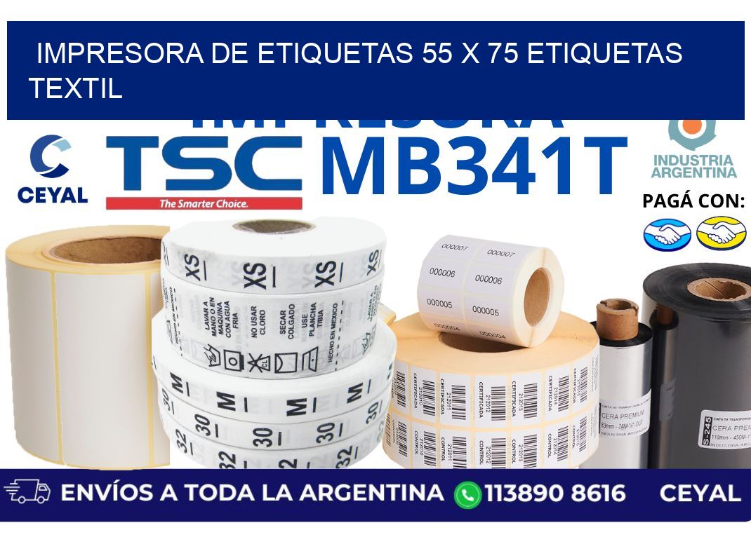 impresora de etiquetas 55 x 75 etiquetas textil