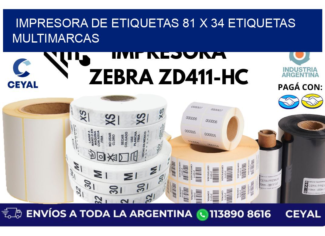 impresora de etiquetas 81 x 34 etiquetas multimarcas