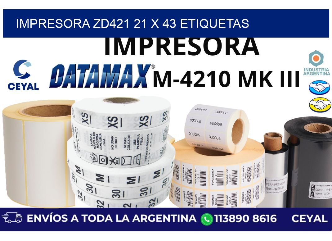 impresora zd421 21 x 43 etiquetas