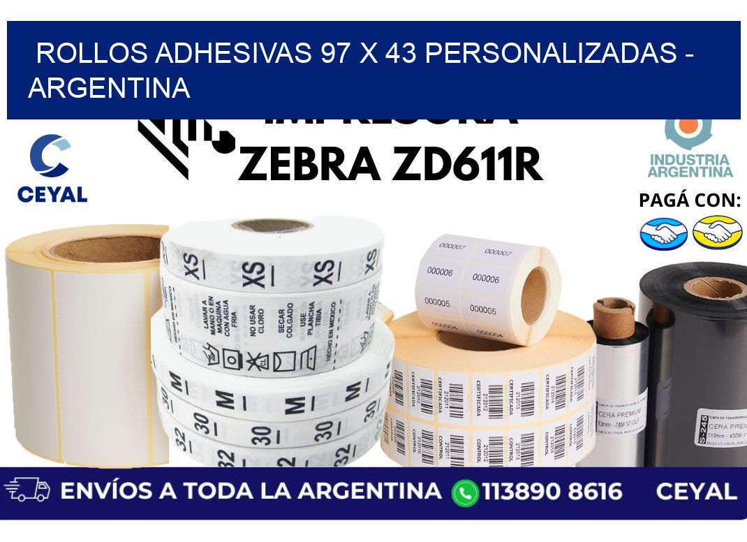 rollos adhesivas 97 x 43 personalizadas - Argentina