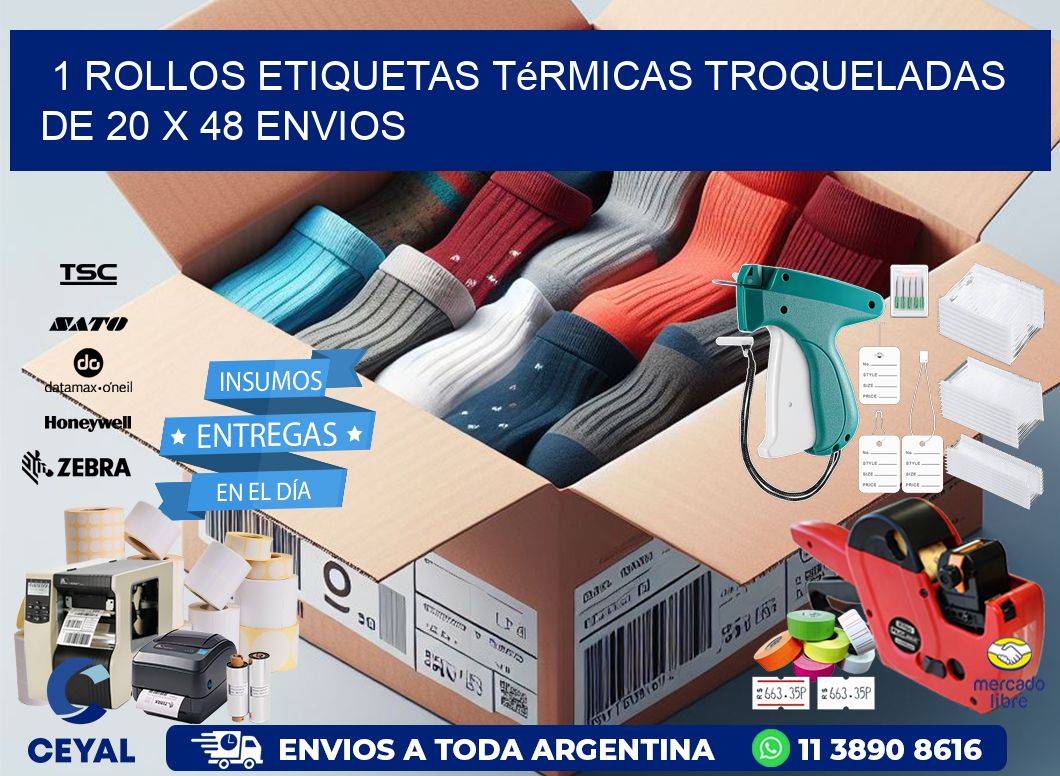 1 Rollos Etiquetas Térmicas Troqueladas De 20 x 48 ENVIOS