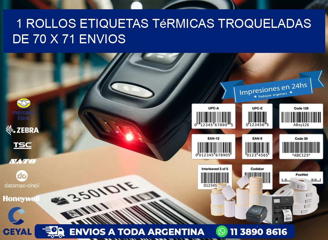 1 Rollos Etiquetas Térmicas Troqueladas De 70 x 71 ENVIOS