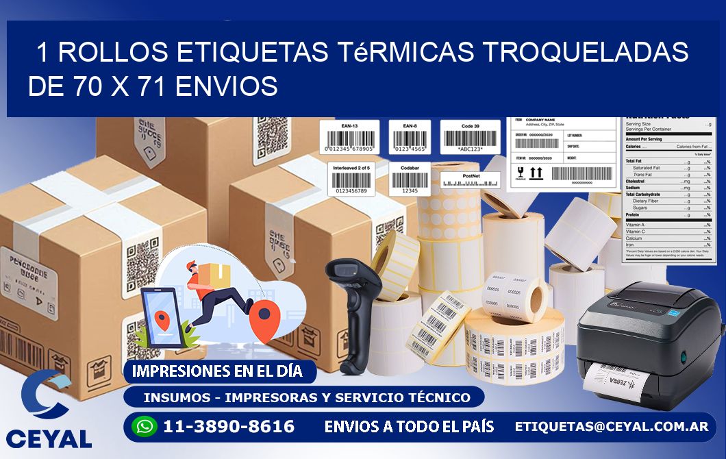 1 Rollos Etiquetas Térmicas Troqueladas De 70 x 71 ENVIOS