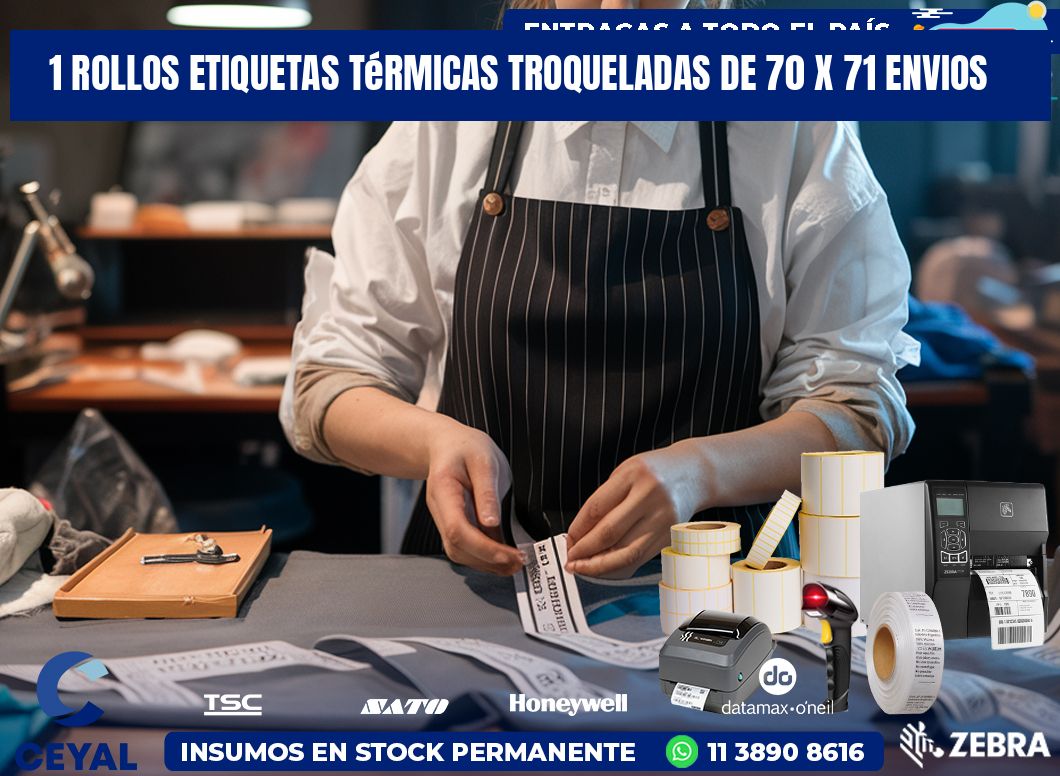 1 Rollos Etiquetas Térmicas Troqueladas De 70 x 71 ENVIOS