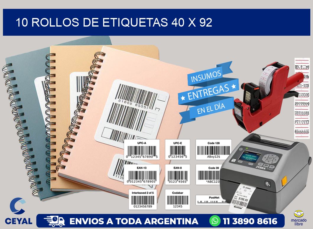10 ROLLOS DE ETIQUETAS 40 x 92