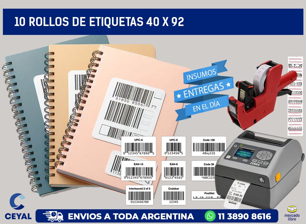 10 ROLLOS DE ETIQUETAS 40 x 92