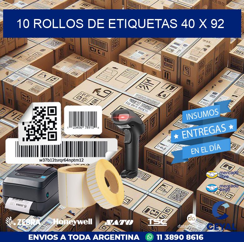 10 ROLLOS DE ETIQUETAS 40 x 92