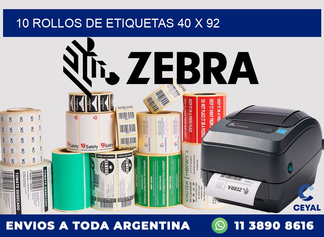 10 ROLLOS DE ETIQUETAS 40 x 92