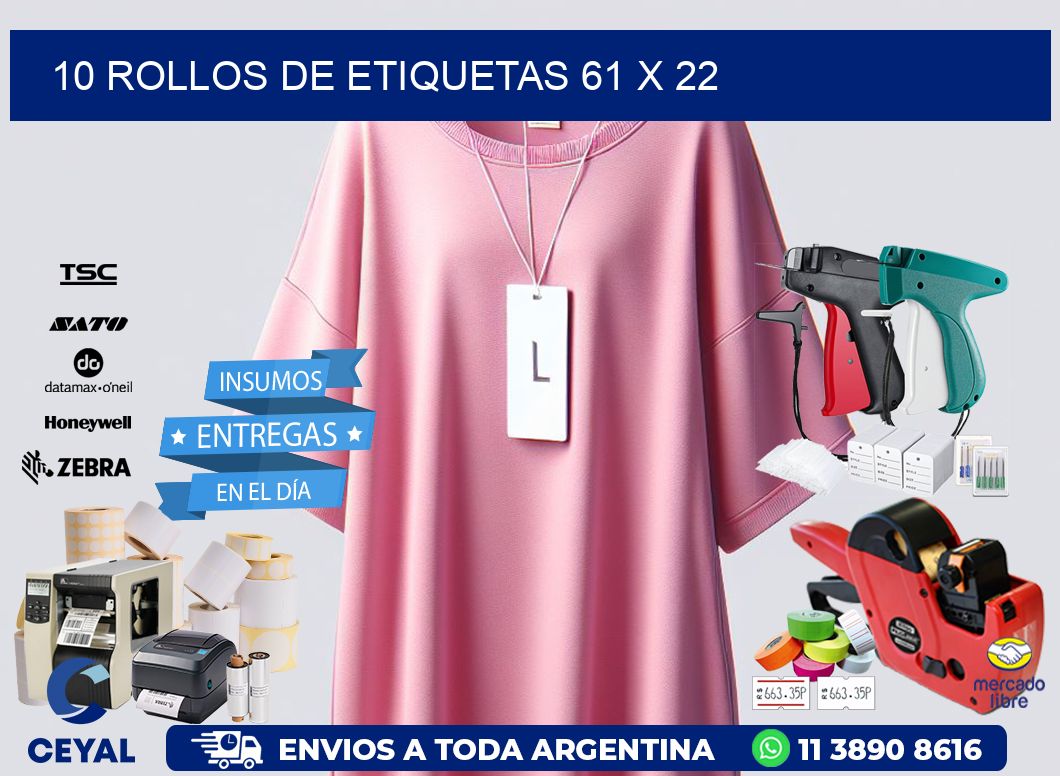 10 ROLLOS DE ETIQUETAS 61 x 22