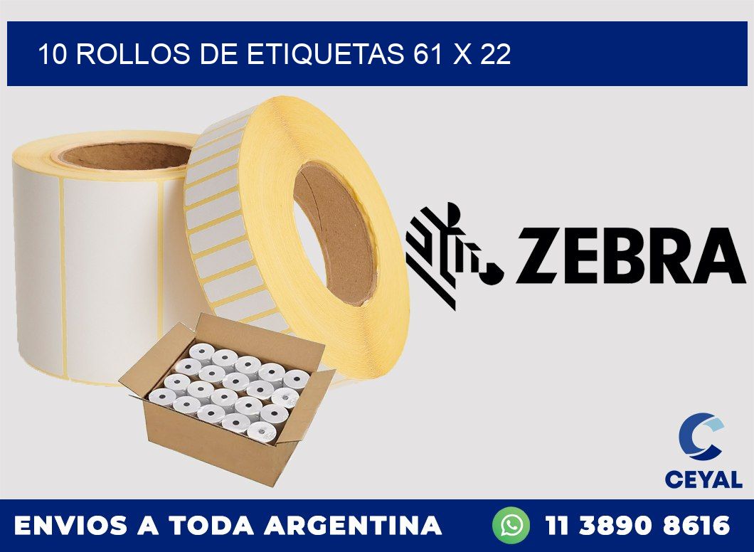 10 ROLLOS DE ETIQUETAS 61 x 22