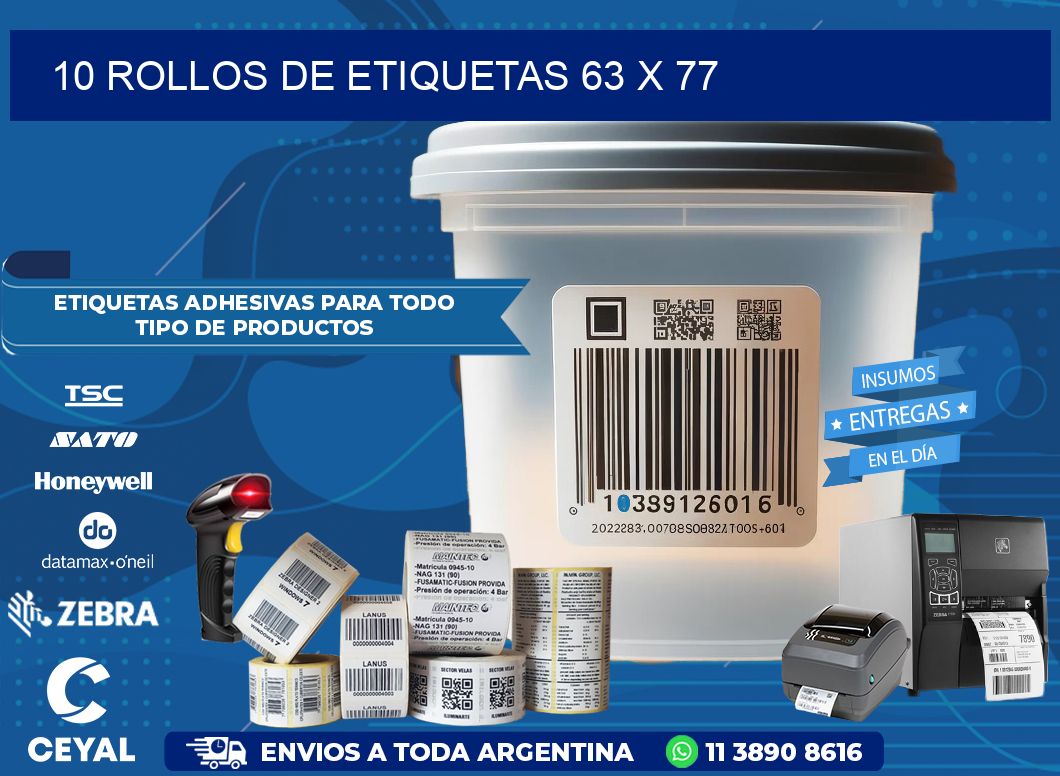 10 ROLLOS DE ETIQUETAS 63 x 77