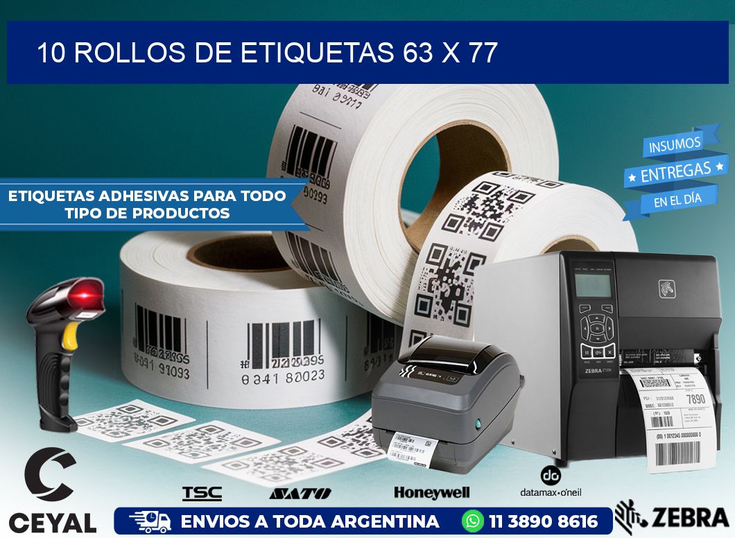 10 ROLLOS DE ETIQUETAS 63 x 77