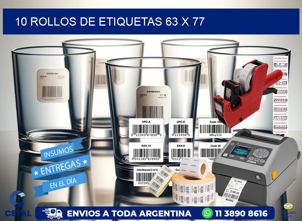 10 ROLLOS DE ETIQUETAS 63 x 77