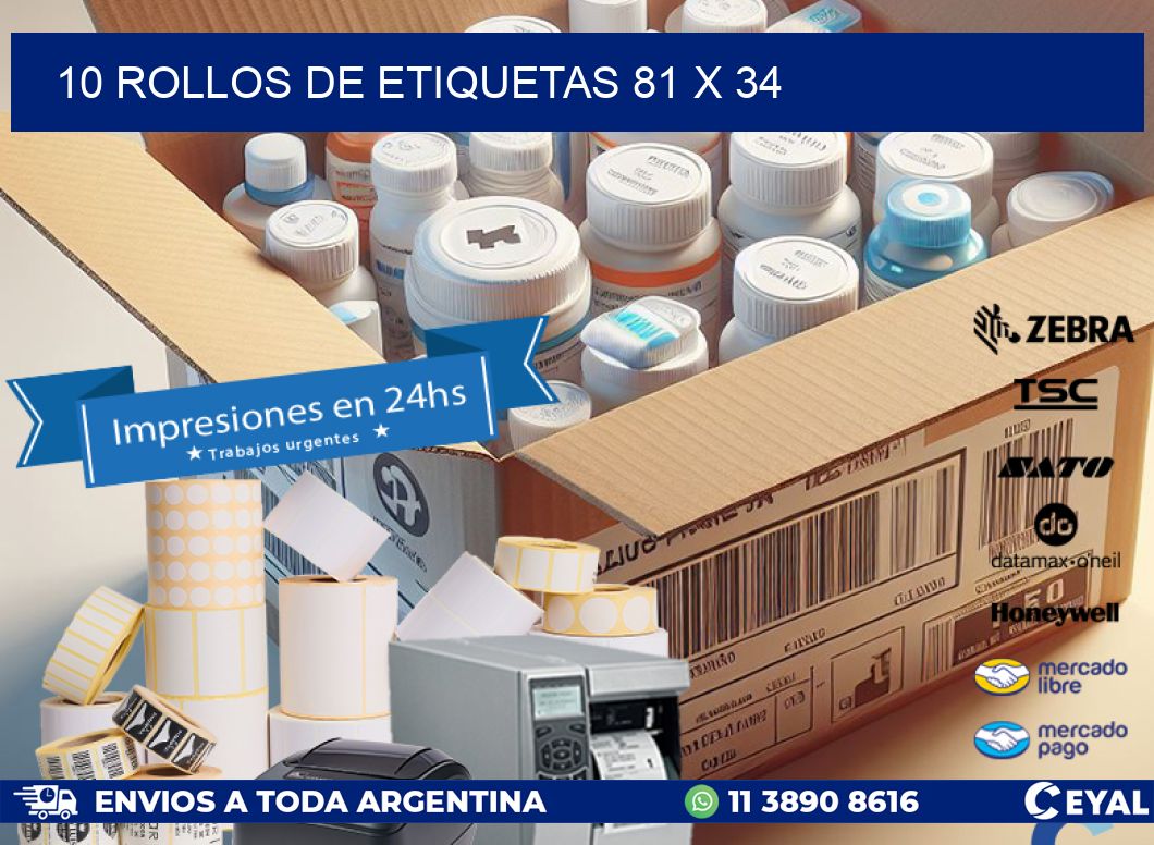 10 ROLLOS DE ETIQUETAS 81 x 34