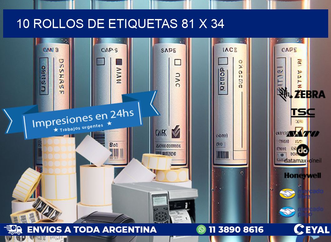 10 ROLLOS DE ETIQUETAS 81 x 34