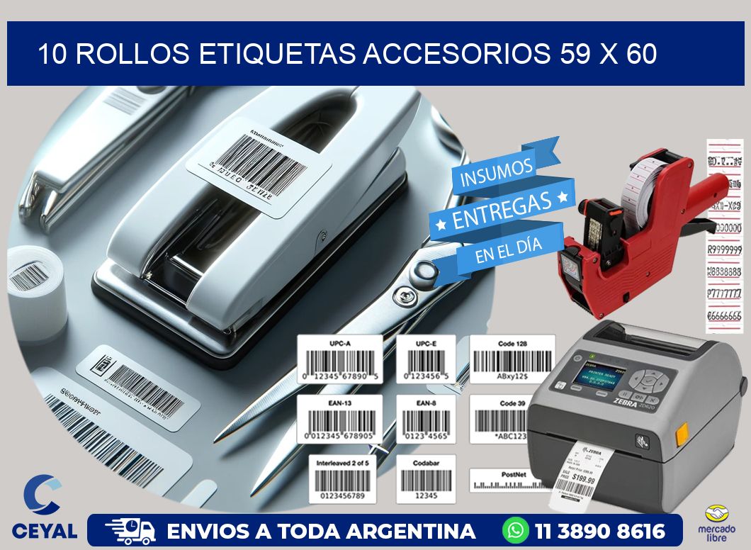 10 ROLLOS ETIQUETAS ACCESORIOS 59 x 60