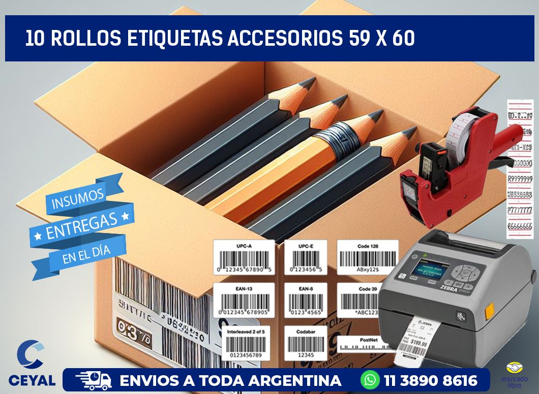 10 ROLLOS ETIQUETAS ACCESORIOS 59 x 60