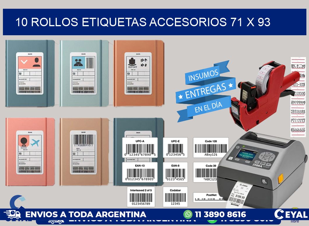 10 ROLLOS ETIQUETAS ACCESORIOS 71 x 93