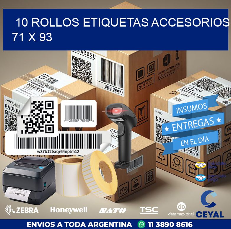 10 ROLLOS ETIQUETAS ACCESORIOS 71 x 93