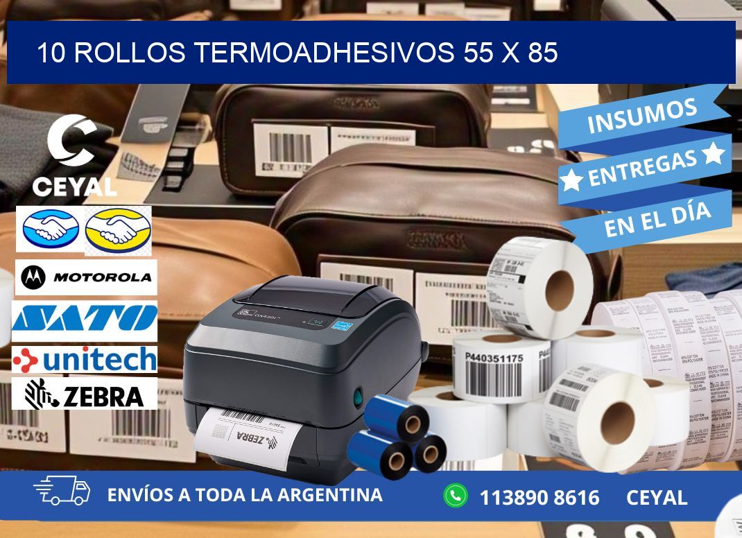 10 ROLLOS TERMOADHESIVOS 55 x 85