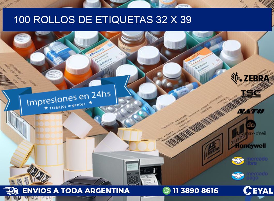 100 ROLLOS DE ETIQUETAS 32 x 39