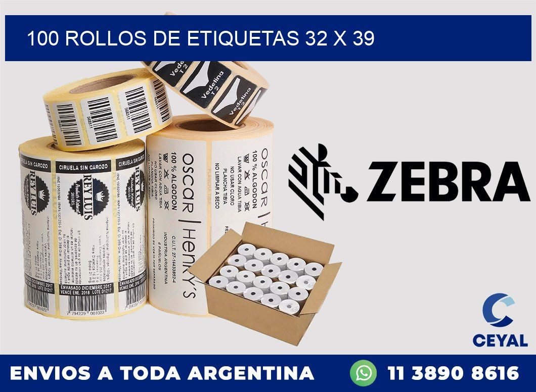 100 ROLLOS DE ETIQUETAS 32 x 39
