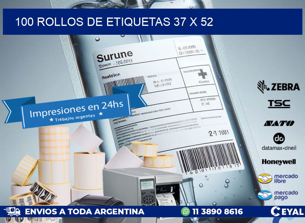 100 ROLLOS DE ETIQUETAS 37 x 52