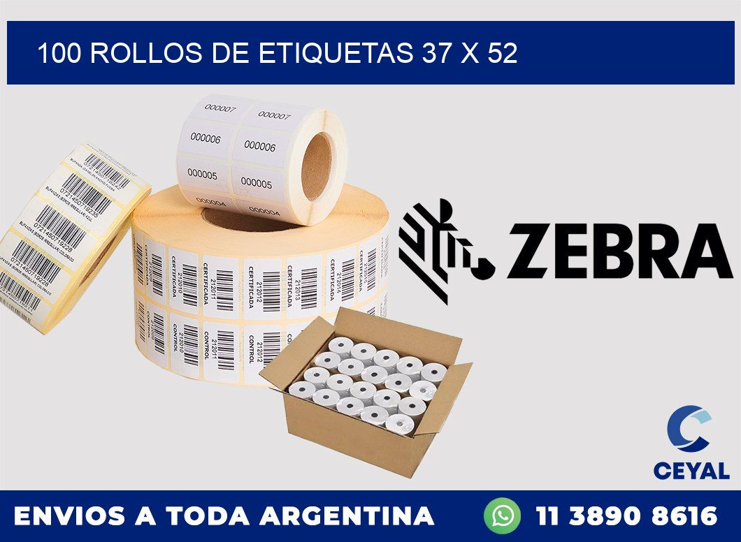 100 ROLLOS DE ETIQUETAS 37 x 52