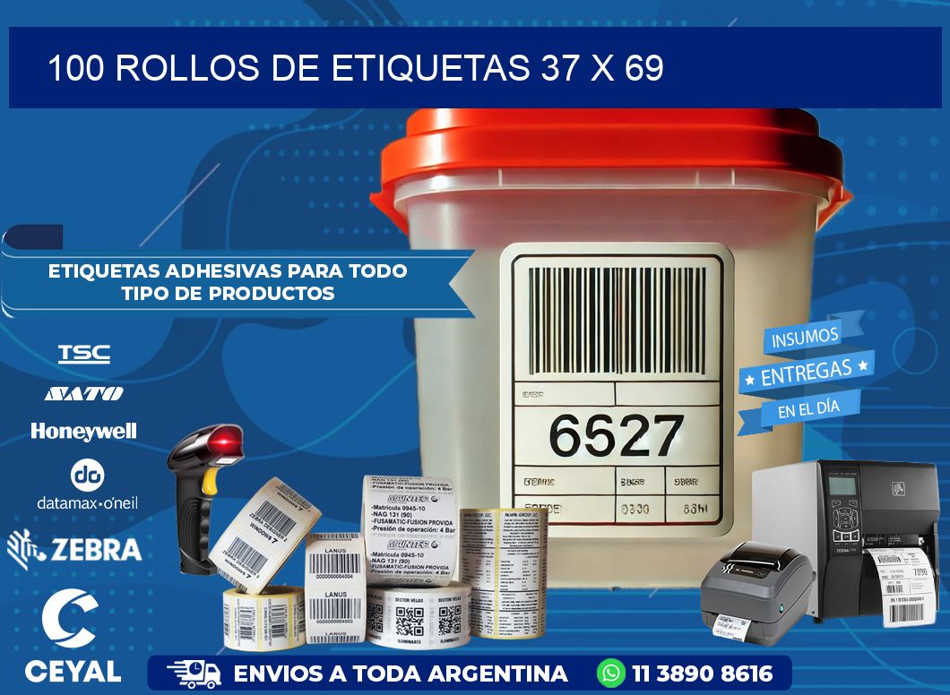 100 ROLLOS DE ETIQUETAS 37 x 69