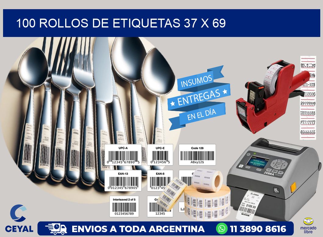 100 ROLLOS DE ETIQUETAS 37 x 69